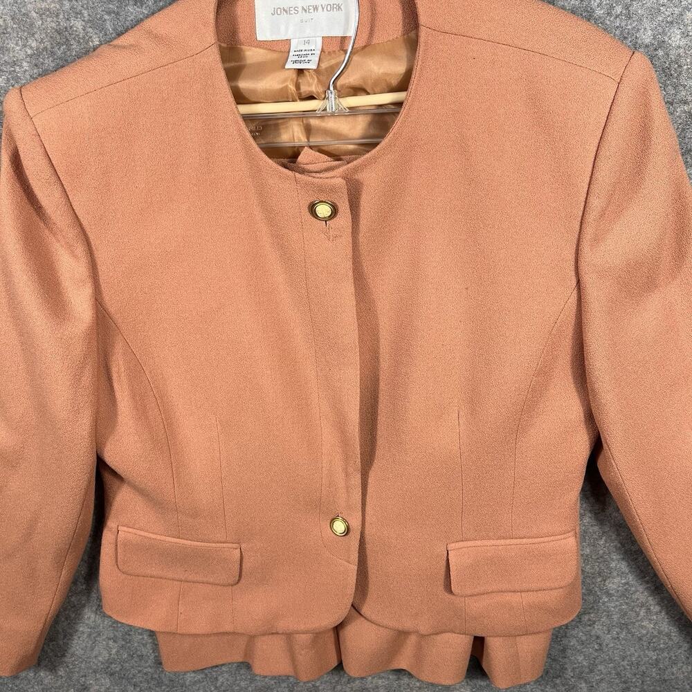 Jones New York‎ Beige Blazer & Skirt Suit Set 100% Wool Work Career Size 14 - Picture 2 of 12
